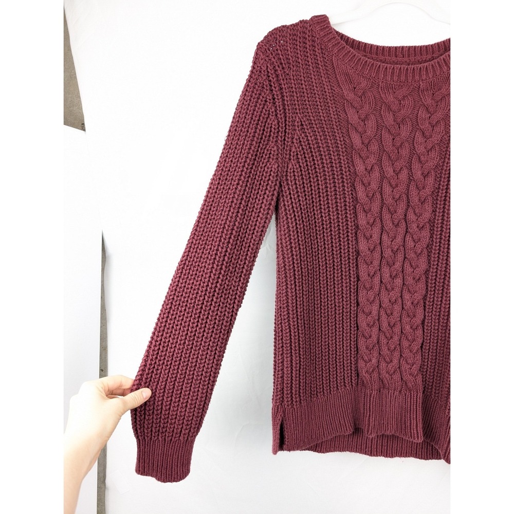 Nautica Cable Knit Heavyweight Crewneck Sweater Size L Maroon Cottagecore Granny - Picture 3 of 10